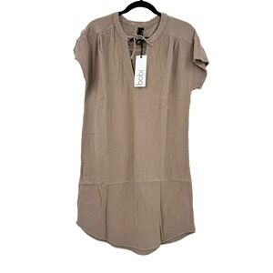 Bobi Cap Sleeve T-Shirt Dress Tie Front Beige Size Small NWT